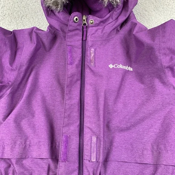 Columbia Nordic Strider Coat Girls Large Purple Omni-Heat Faux Fur Hooded - Picture 15 of 16